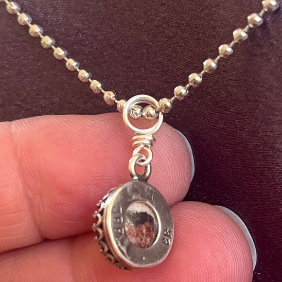 Minimalist Picture Jasper Pendant Necklace | Silver Tone Crown Bezel - Picture 7 of 7